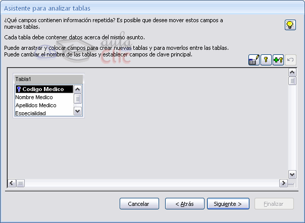 Asistente para analizar tablas > Elegir campos para cada tabla