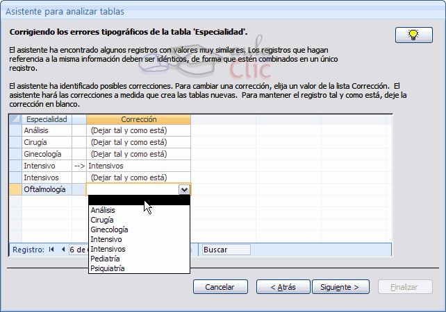 Asistente para analizar tablas > Corregir errores tipogr&aacute;ficos