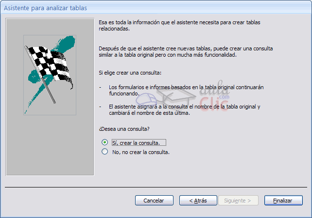 Asistente para analizar tablas > Crear consulta