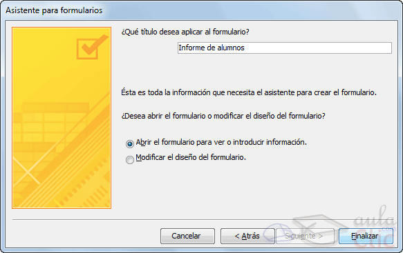 Asistente para formularios - elegir t&iacute;tulo