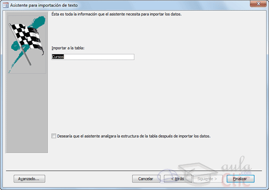 Asistente para importaci&oacute;n de texto - Dar nombre