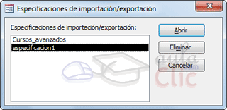 Cuadro de di&aacute;logo: Especificaciones de importaci&oacute;n/exportaci&oacute;n