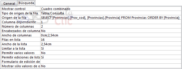 Pesta&ntilde;a B&uacute;squedas - Valores de tabla