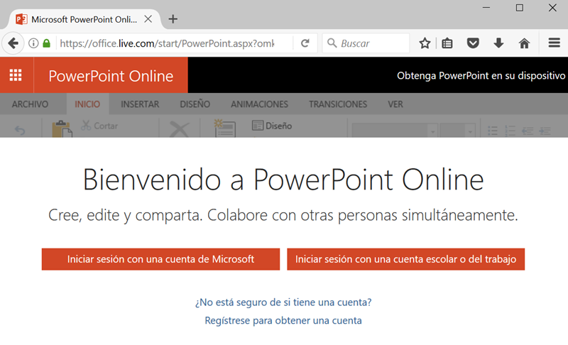 Entrar a PowerPoint online