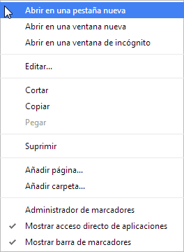 menú contextual marcadores